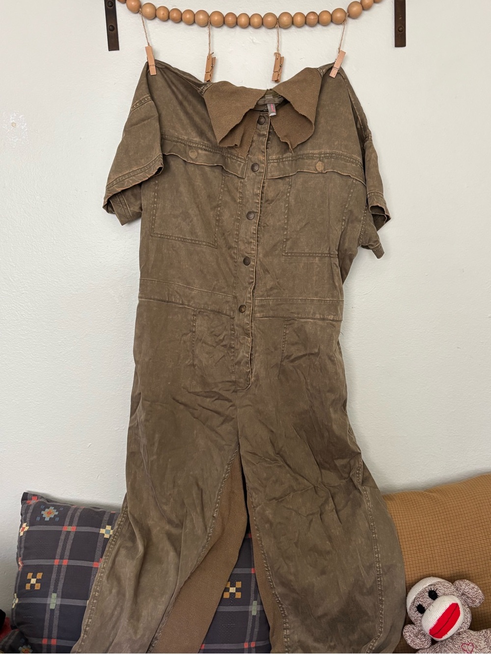 Free People Washed Olive Utility Jumpsuit